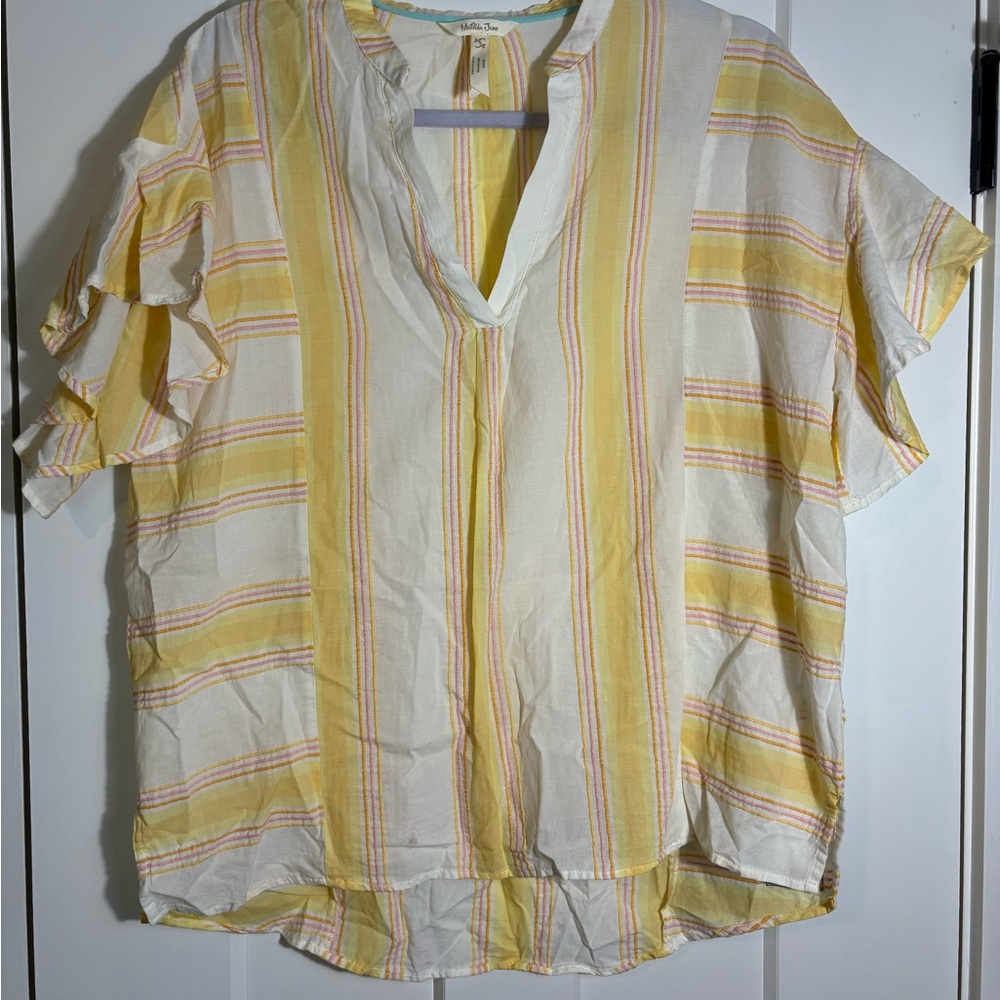 Matilda Jane 100% Cotton Yellow Striped Oversized‎ Blouse Size Small